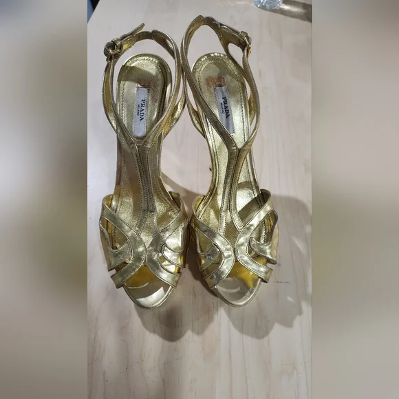 Prada Gold Heels Size 38 - Picture 2 of 11